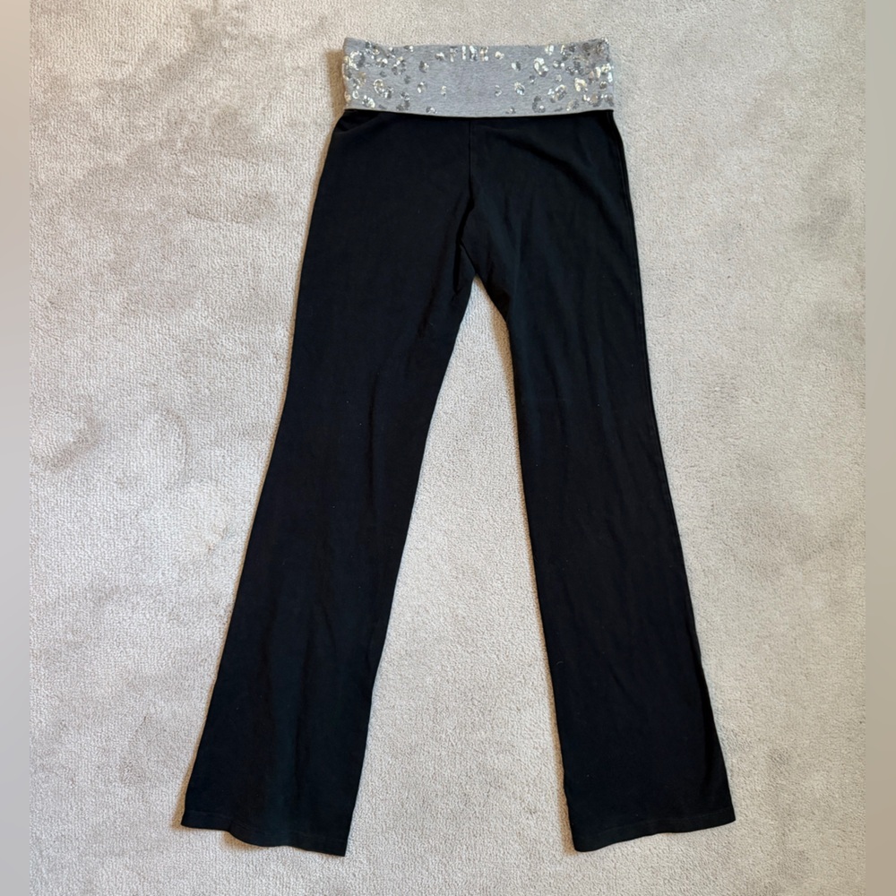 Victorias Secret Pink bling y2k cheetah Black Flare fold over Yoga Pants
